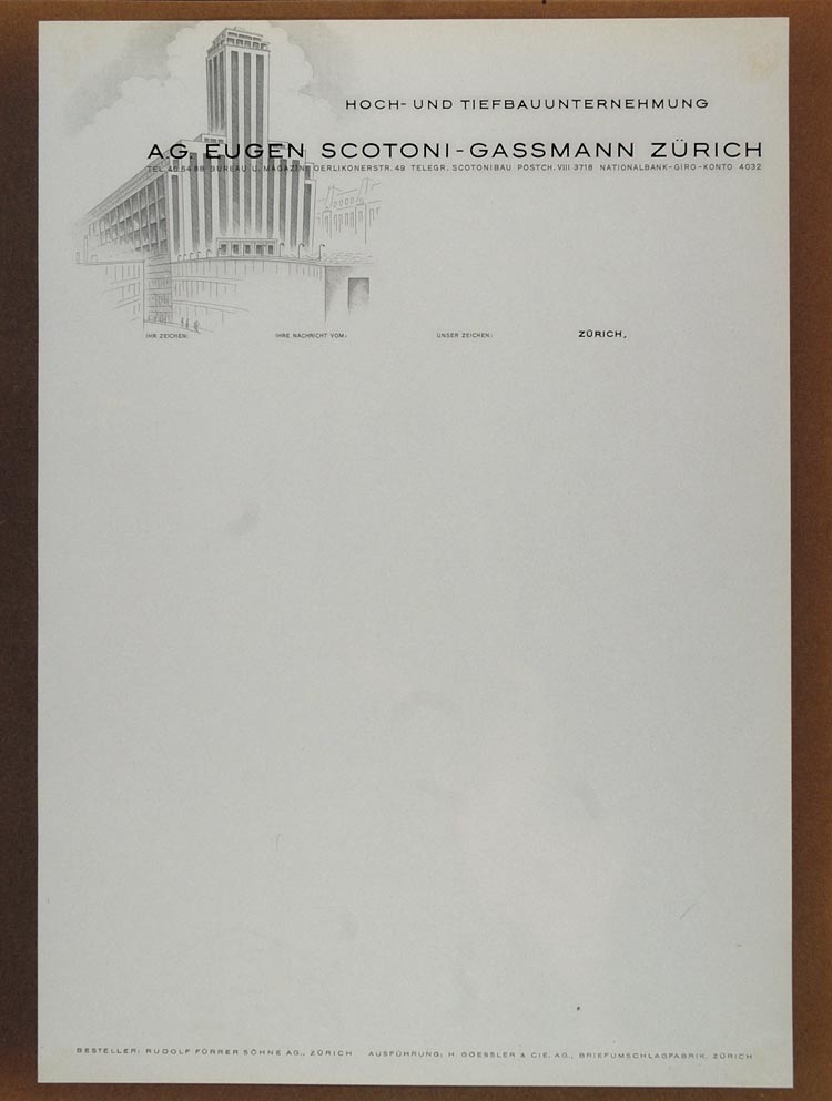 1947 Sample Letterhead AG Eugen Scotoni Gassmann Zurich - ORIGINAL PUB1