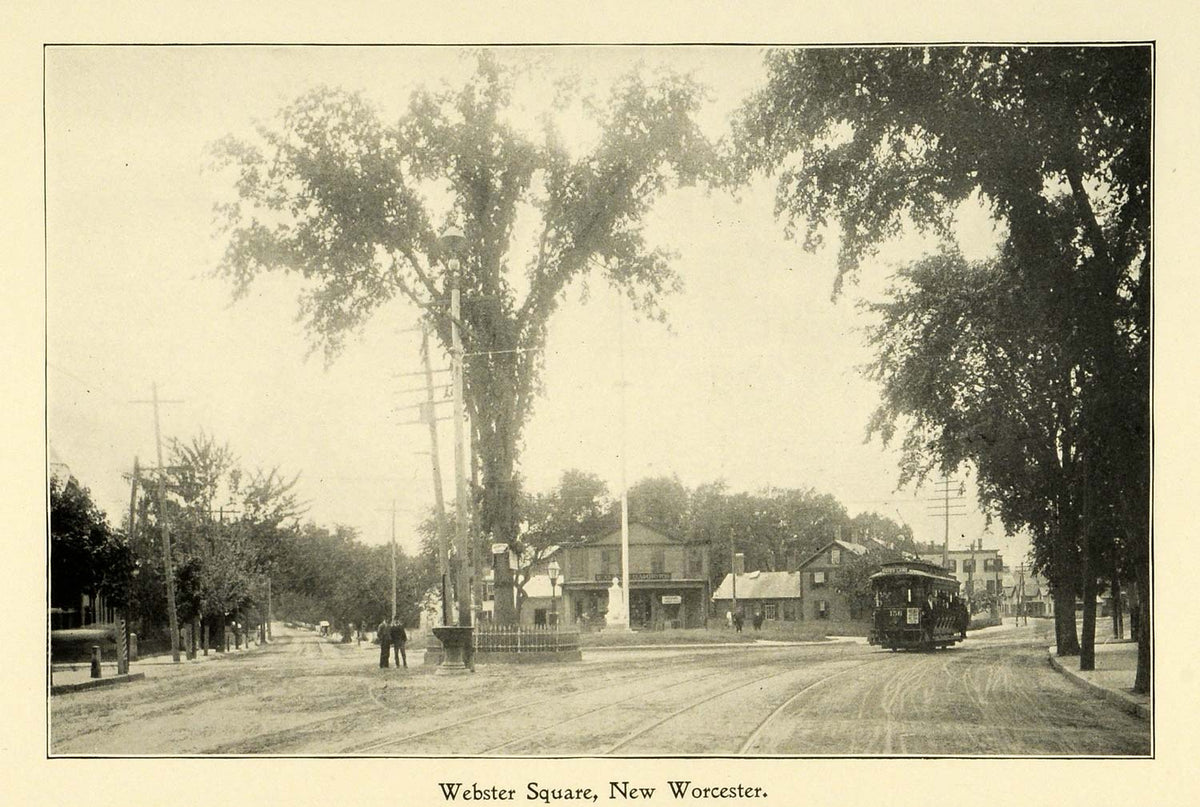 1898 Print Webster Square Worcester Massachusetts Streets Trolley Rail ...