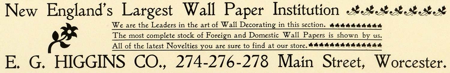 1898 Ad E G Higgins Main Street Worcester MA Wall Paper Art Decoration PV1