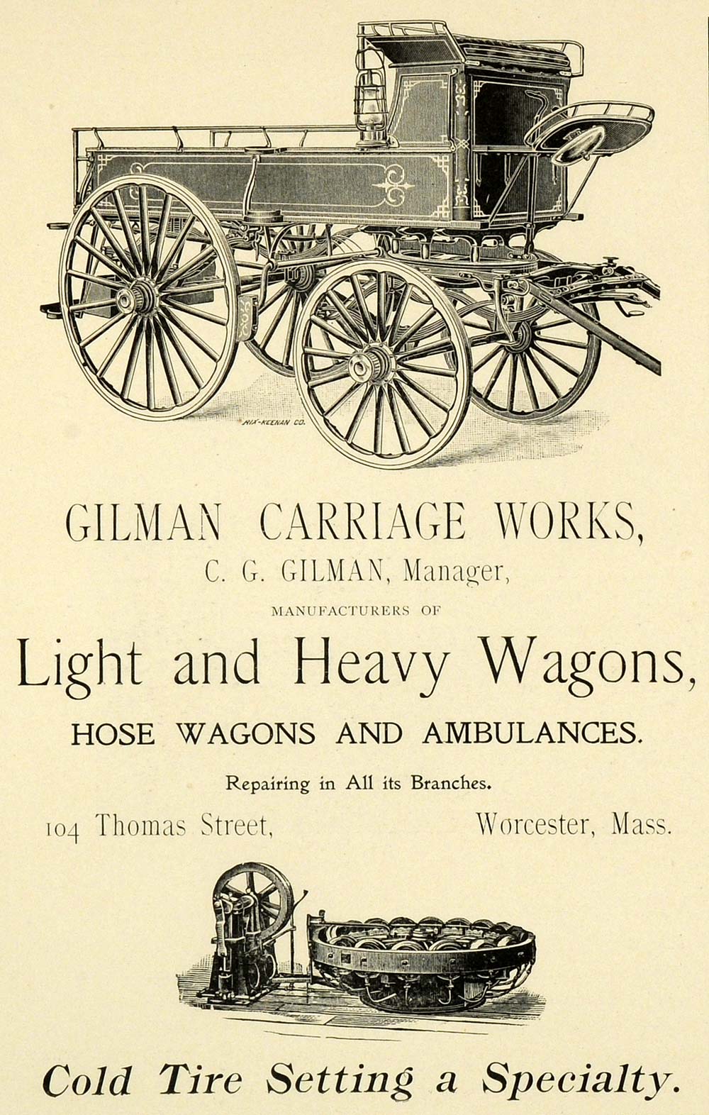 1898 Ad Gilman Carriage Works Heavy Wagons Thomas Street Worcester PV1