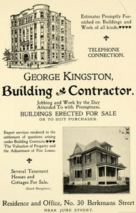1898 Ad George Kingston Building Contractor Houses Cottage Berkmans St PV1