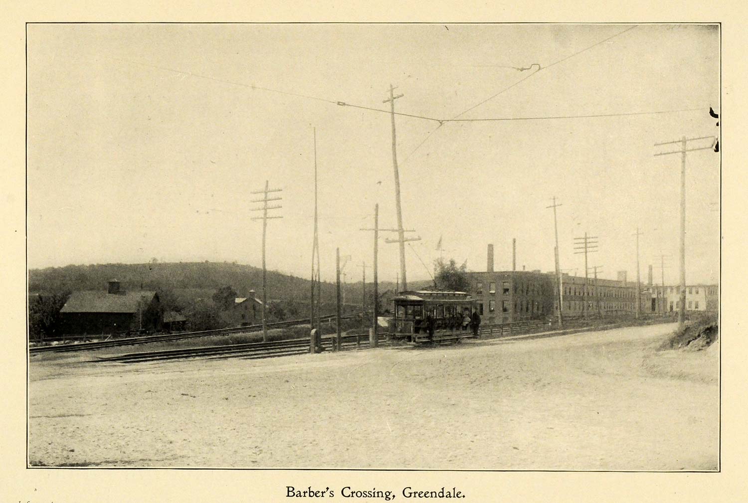 1898 Print Trolley Car Conventional Train Crossing Greendale Village Rural PV1