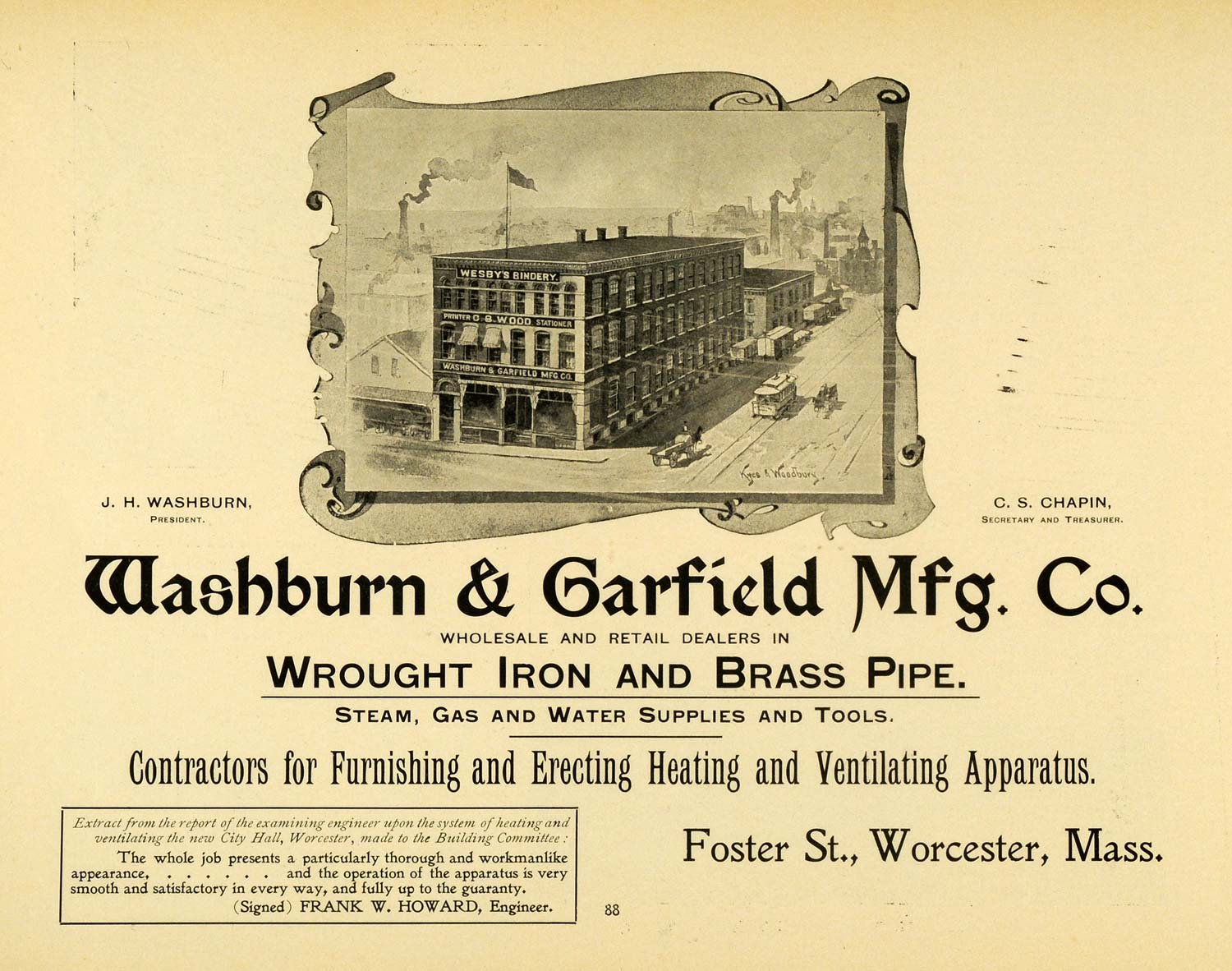 1898 Ad Washburn & Garfield Co Iron Brass Pipe Building Heating System PV1