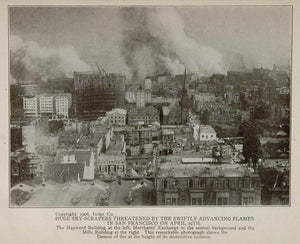 1906 San Francisco Fire Hayward Building Mills Print - ORIGINAL HISTORIC QUAKE