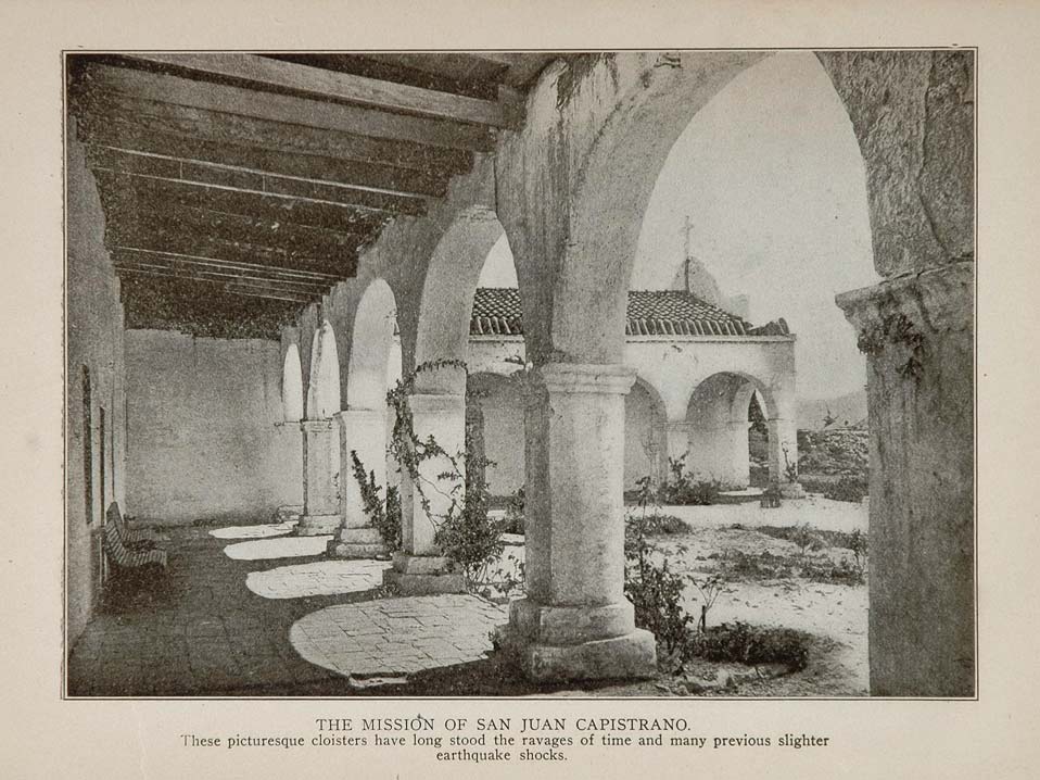 1906 San Juan Capistrano Mission Cloisters Print - ORIGINAL HISTORIC IMAGE QUAKE