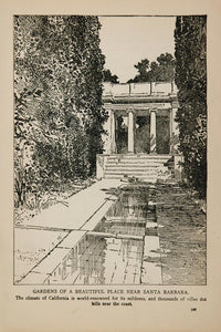 1906 Santa Barbara California House Villa Gardens Print - ORIGINAL QUAKE