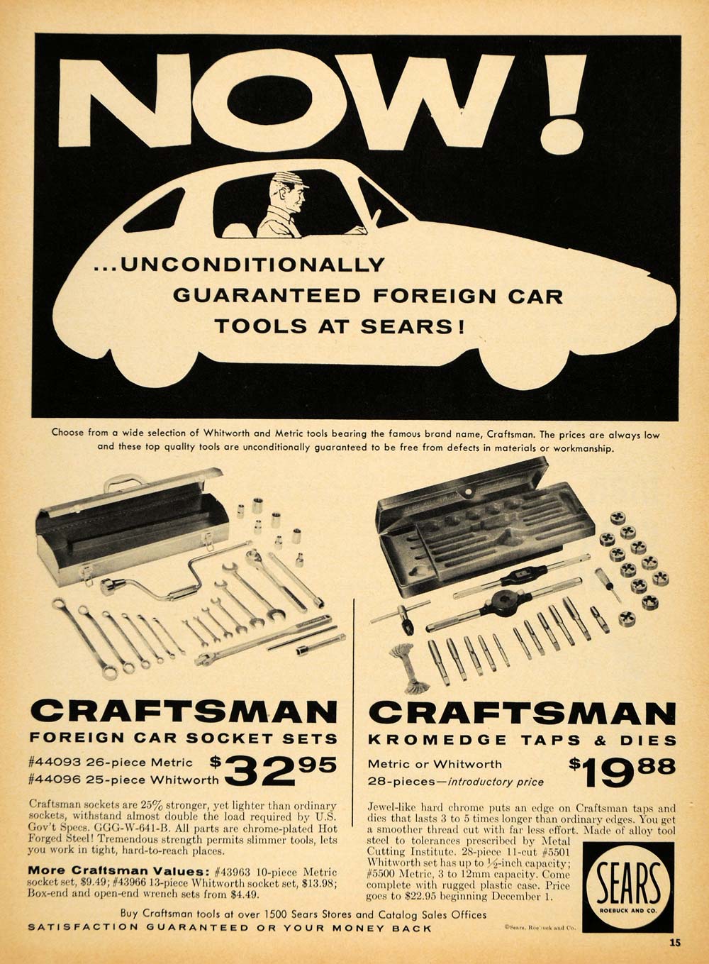 1959 Ad Sears Foreign Car Tools Craftsman Kromedge Taps - ORIGINAL RAT1