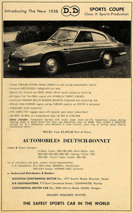 1958 Ad Deutsch-Bonnet Automobiles Sports Coupe Class H - ORIGINAL RAT1