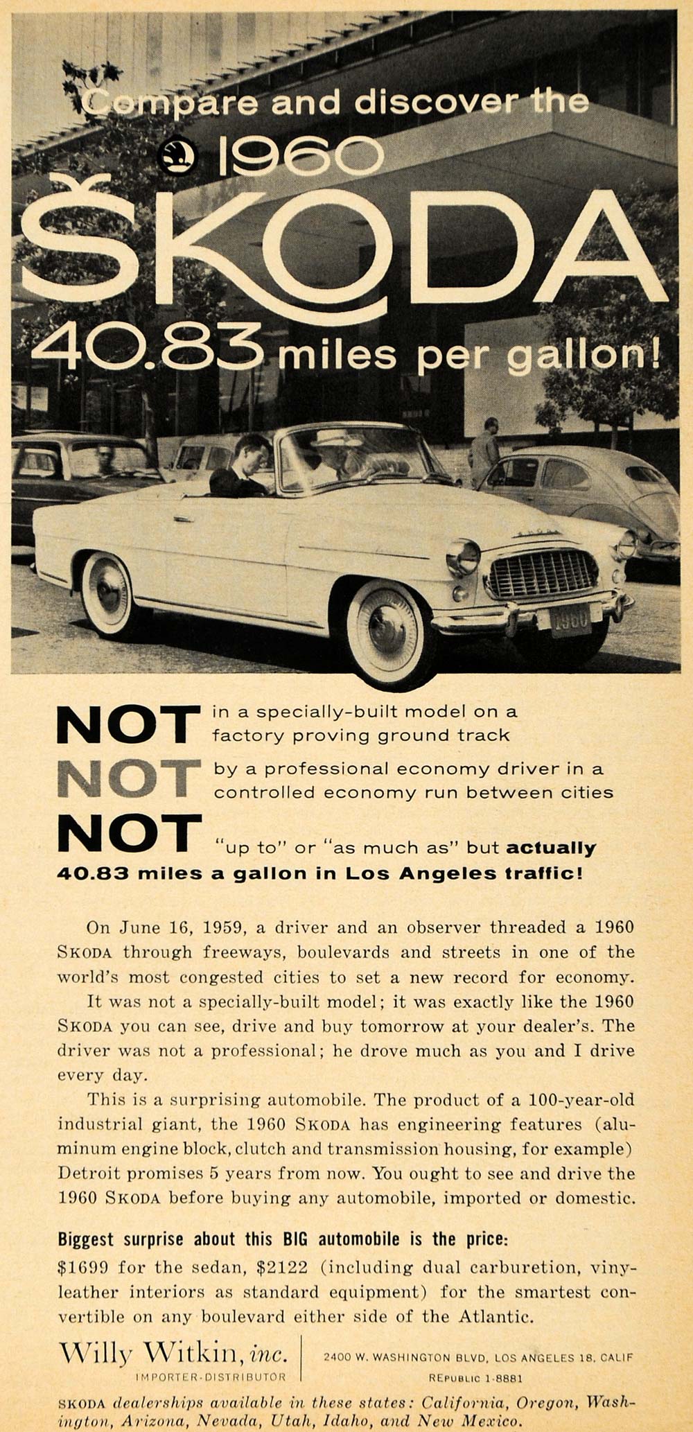 1959 Ad Willy Witkin 1960 Skoda Vintage Convertible CA - ORIGINAL RAT1