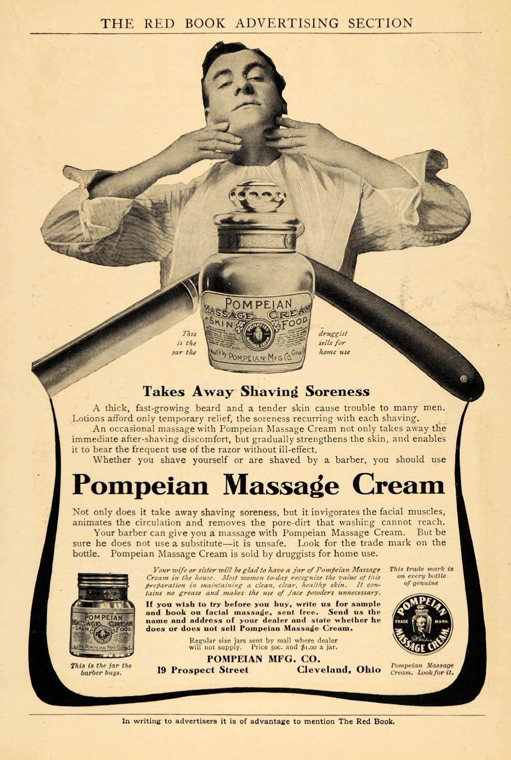 1905 Ad Pompeian Massage Cream Shaving Soreness Relief - ORIGINAL RB1