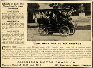 1904 Ad Chicago Tours Antique Bus American Motor Coach - ORIGINAL RB1