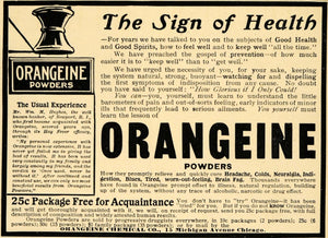 1905 Ad Orangeine Chemical Company Powder Health Cure - ORIGINAL ADVERTISING RB1