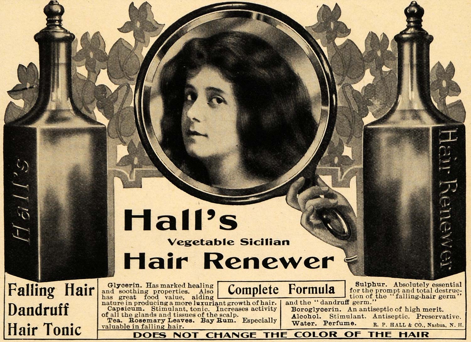 1908 Ad Halls Vegetable Sicilian Hair Renewer Tonic - ORIGINAL ADVERTISING RB1