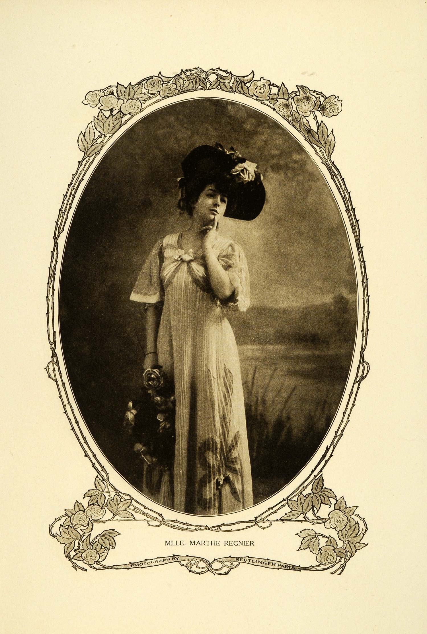 1905 Print French Stage Actress Marthe Regnier Portrait Edwardian Fashion RB1