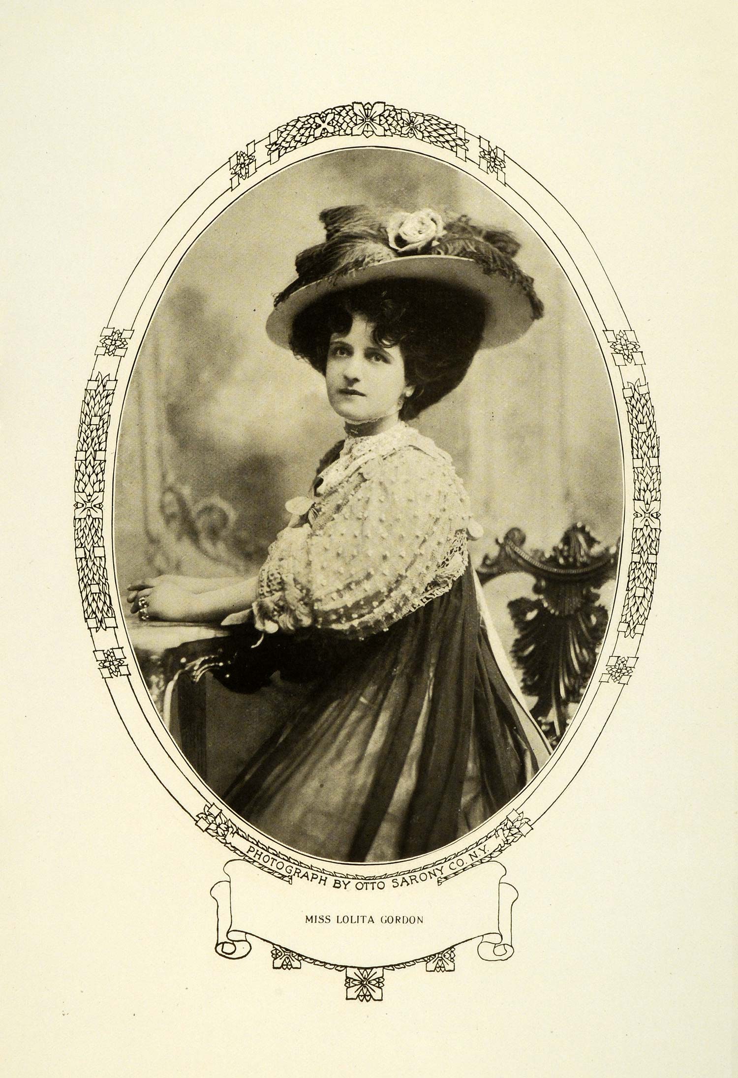 1908 Print Theater Lolita Gordon Portrait Art Nouveau Border Edwardian RB1