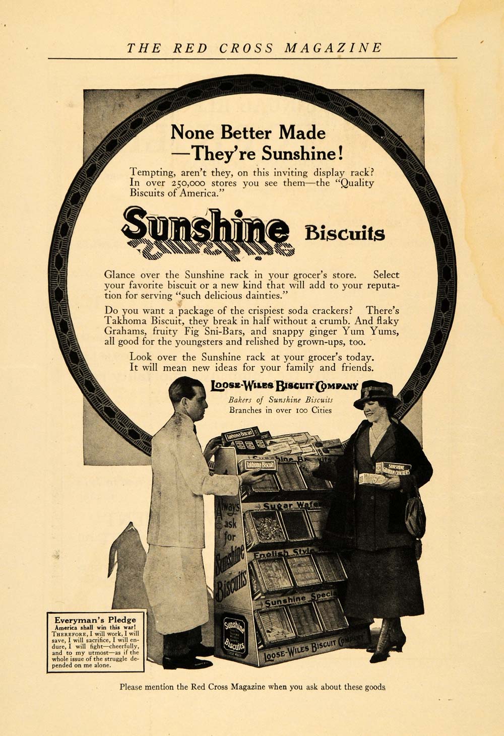 1918 Ad Loose-Wiles Sunshine Biscuits WWI War Efforts - ORIGINAL RCM1