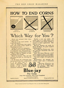 1918 Ad Blue Jay Corn Cure Plaster on Feet Bauer Black - ORIGINAL RCM1