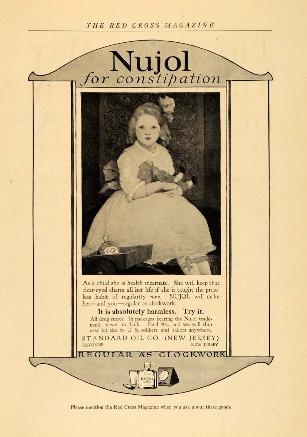 1918 Ad Nujol Constipation Cure Girl Standard Oil NJ - ORIGINAL ADVERTISING RCM1