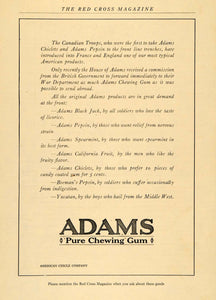 1918 Ad Adams Chewing Gum WWI Efforts Canada Britain - ORIGINAL ADVERTISING RCM1