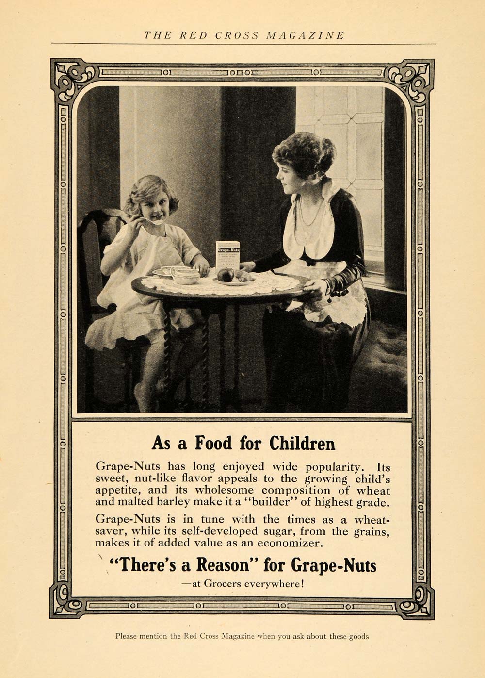 1918 Ad Grape Nuts Cereal Children Nutrition Economy - ORIGINAL ADVERTISING RCM1