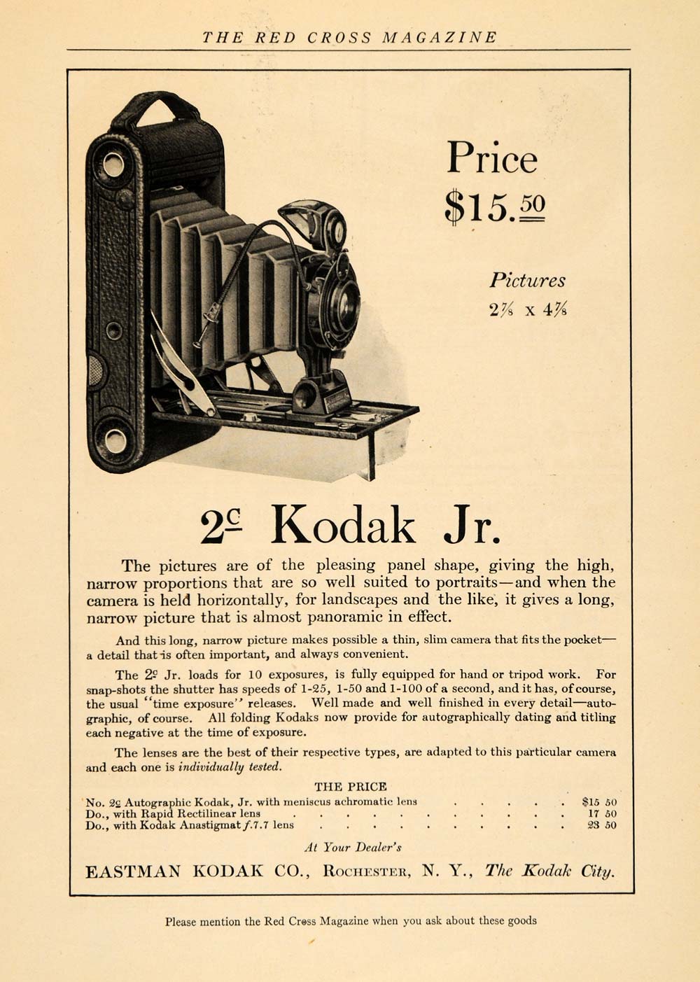 1918 Ad Eastman 2c Autographic Kodak Jr Camera Pricing - ORIGINAL RCM1