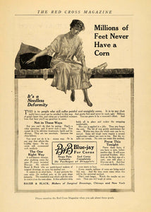1918 Ad Bauer Black Corn Cure Blue-Jay Foot Plaster WWI - ORIGINAL RCM1