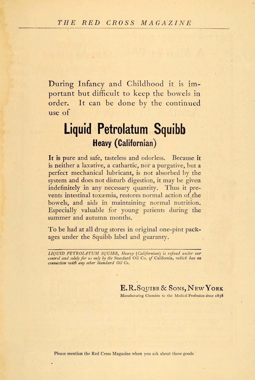 1918 Ad Liquid Petrolatum Squibb Baby Bowel Regularity - ORIGINAL RCM1