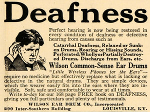 1918 Ad Deafness Wilson Common-Sense Ear Drums Kentucky - ORIGINAL RCM1