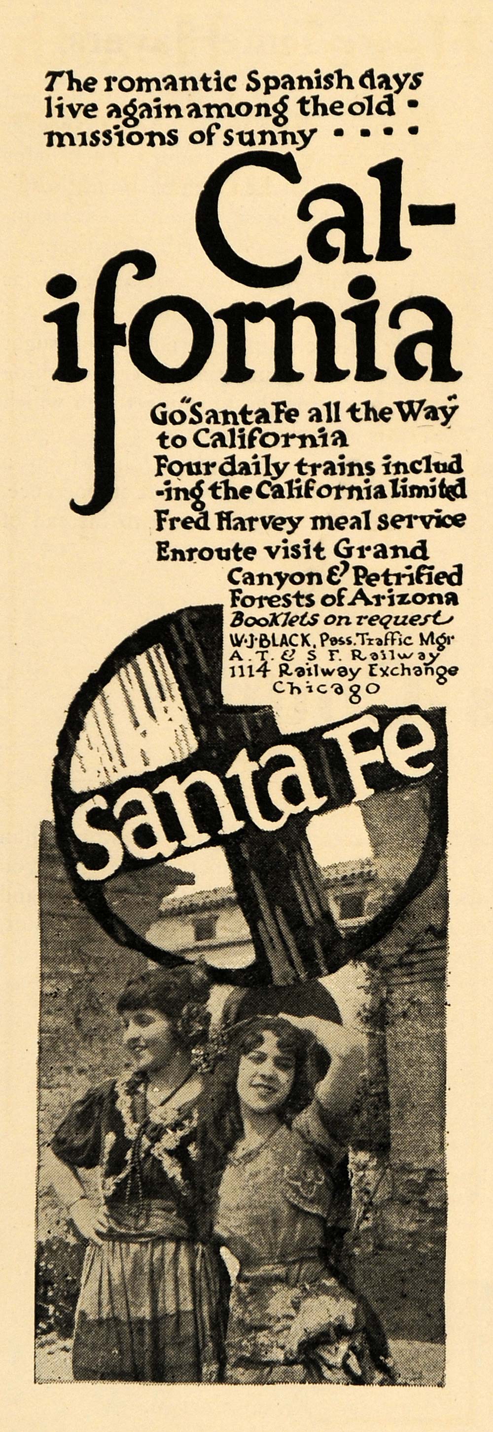 1918 Ad Santa Fe Trains California Petrified AZ Forest - ORIGINAL RCM1
