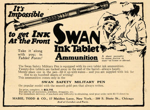 1918 Ad Swan Ink Tablet Ammunition WWI Injured Soldier - ORIGINAL RCM1
