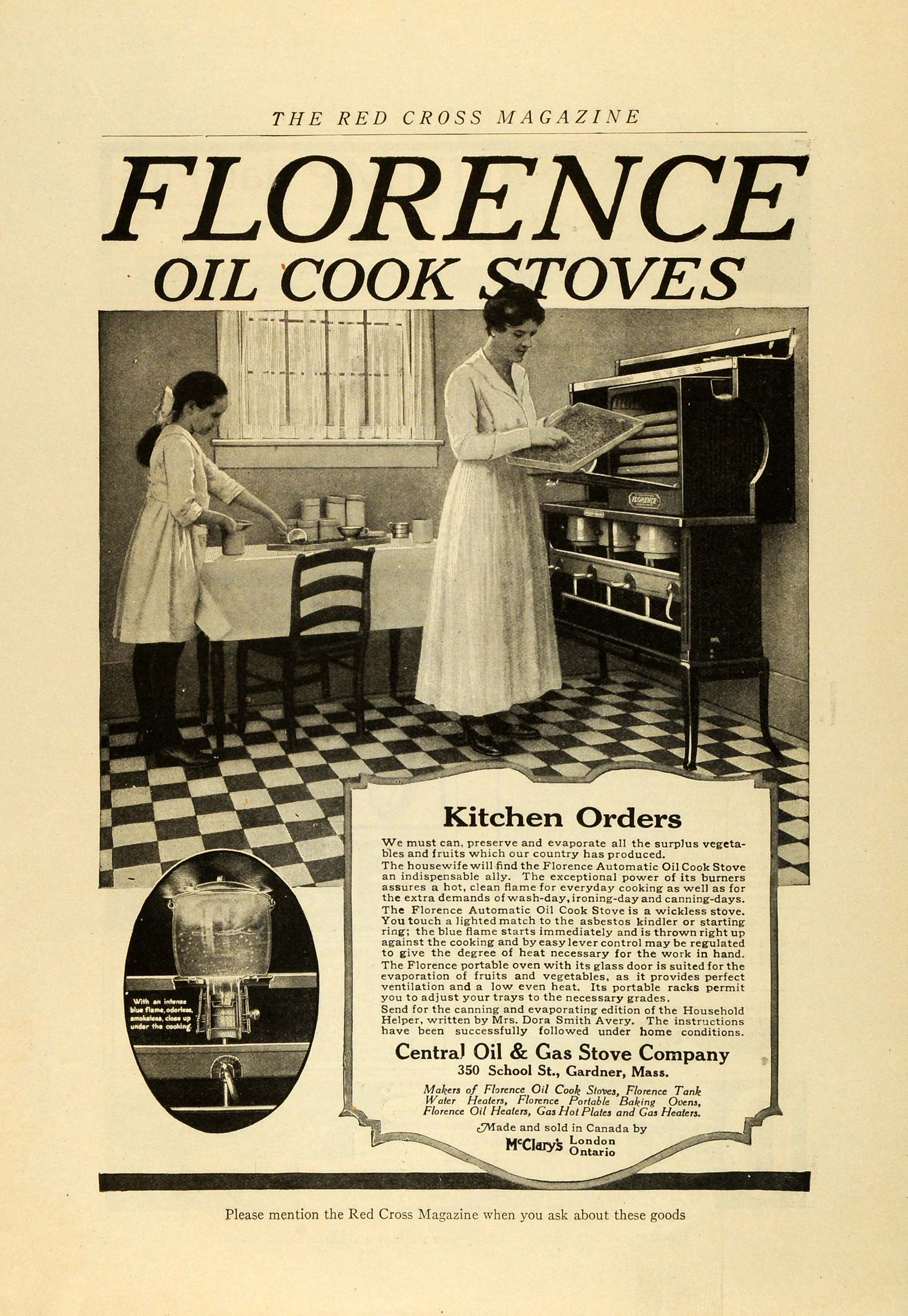 1918 Ad Florence Central Oil Gas Stoves Kitchen Appliances Oven Dora Smith RCM1