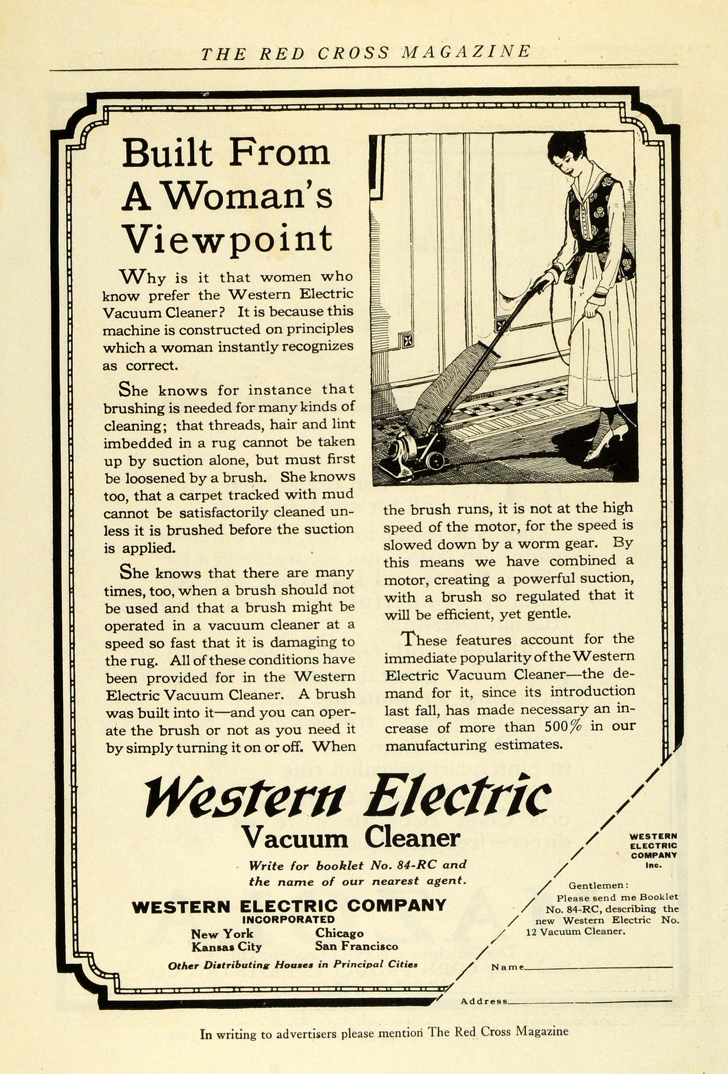 1919 Ad Western Electric Womans Viewpoint Vacuum Cleaner Household RCM1