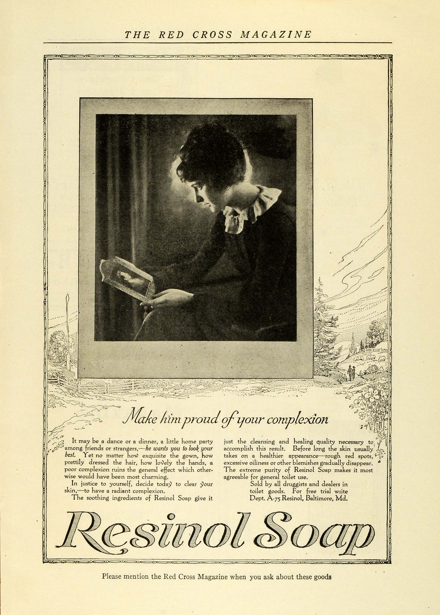 1919 Ad Resinol Soap Women Make Him Proud of Your Complexion Face Druggists RCM1