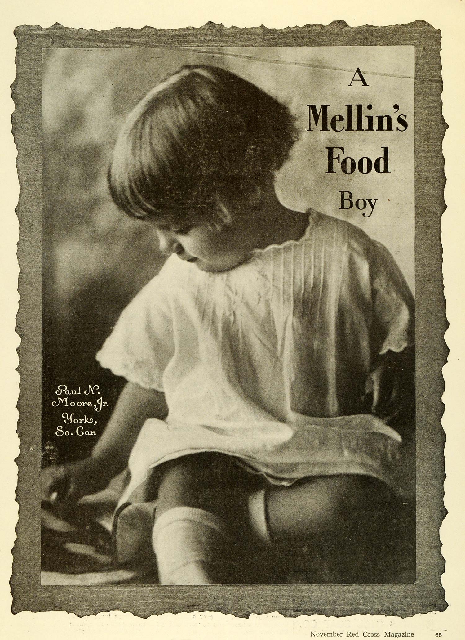 1919 Ad Mellins Food Boy Paul N Moore Jr York South Carolina Famous Babies RCM1