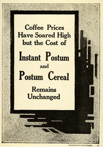 1919 Ad Coffee Prices Soar Instant Postum Cereal Unchanged Marketing RCM1