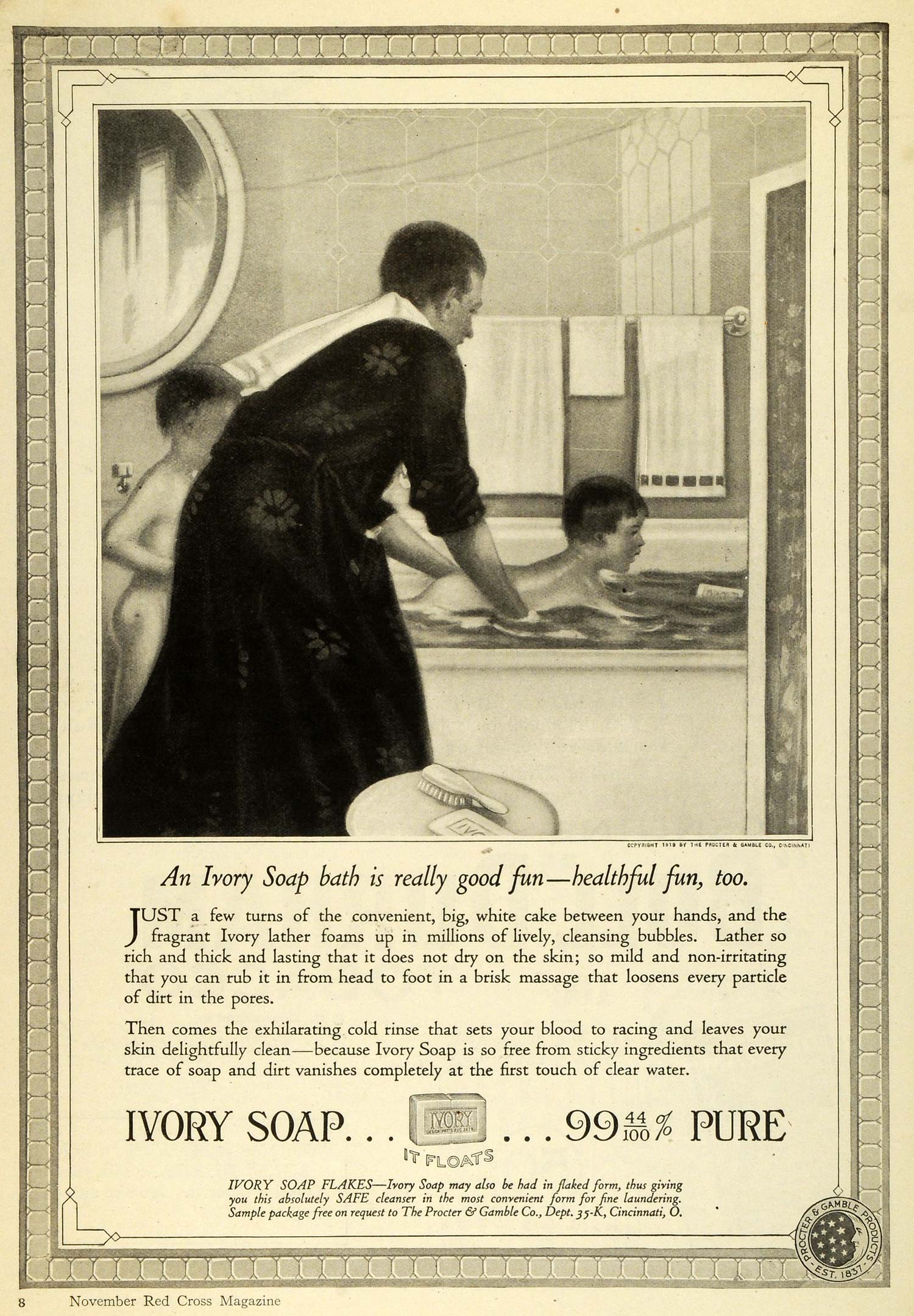 1919 Ad Ivory Soap Bath Tub Time Good Fun Children Floating Bar Flakes RCM1