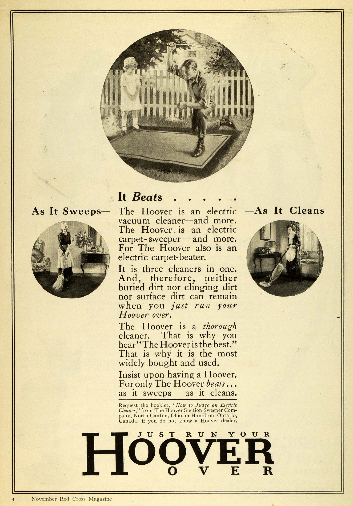 1919 Ad Rattan Rug Beating Carpet Hoover Vacuum Cleaner Sweeps Cleans RCM1