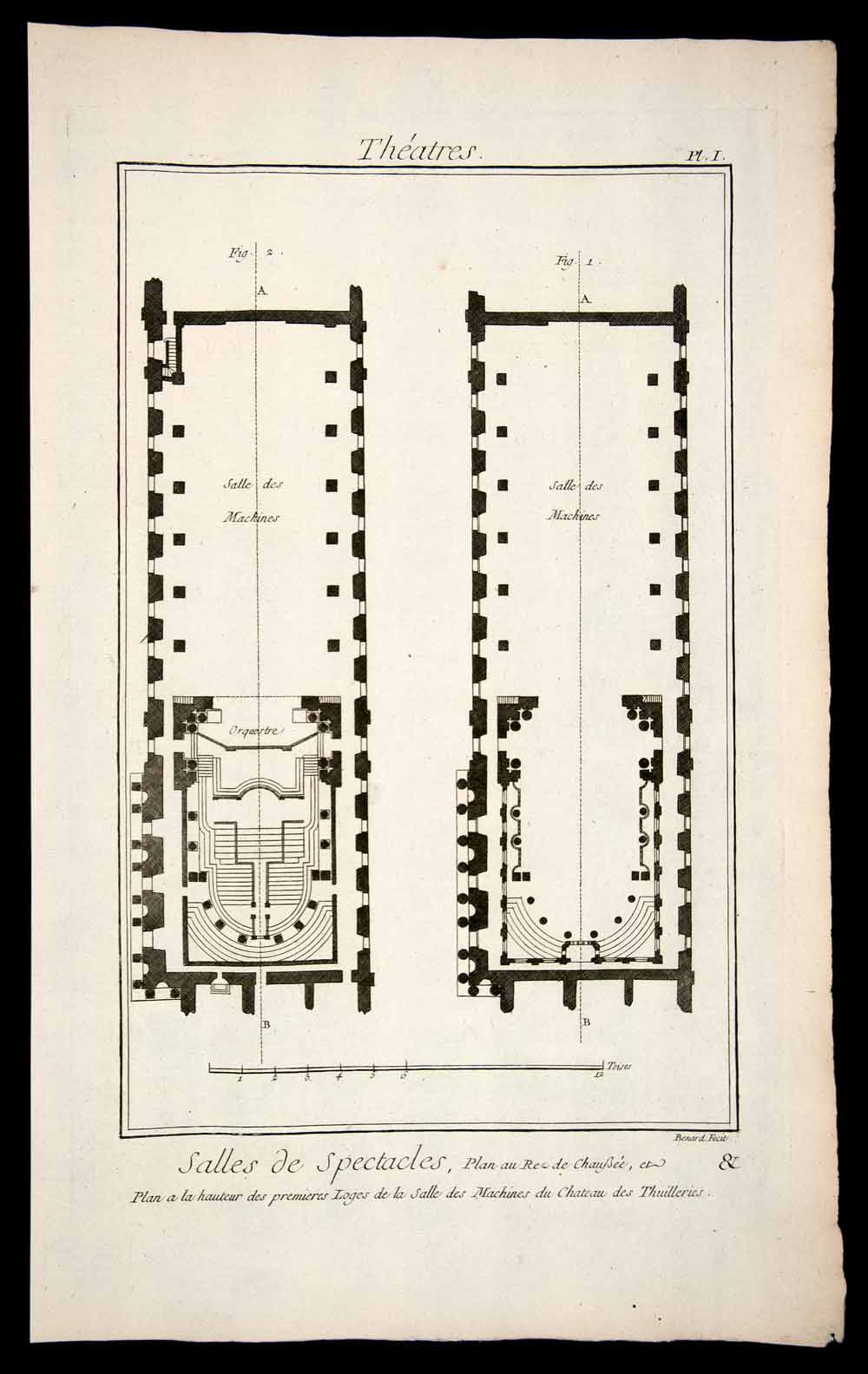 1770 Copper Engraving Architectural Plan Ground Floor Salle Des Machines RDP1