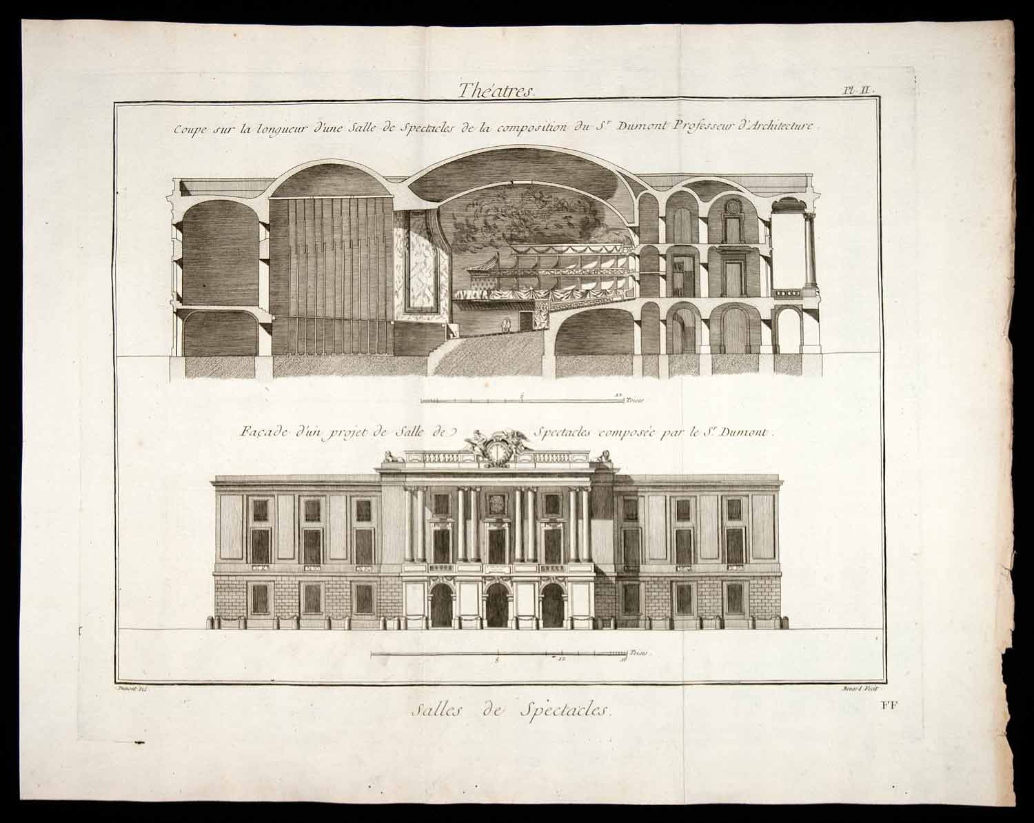 1770 Copper Engraving Architectural Section Elevation Proposed Theatre RDP1