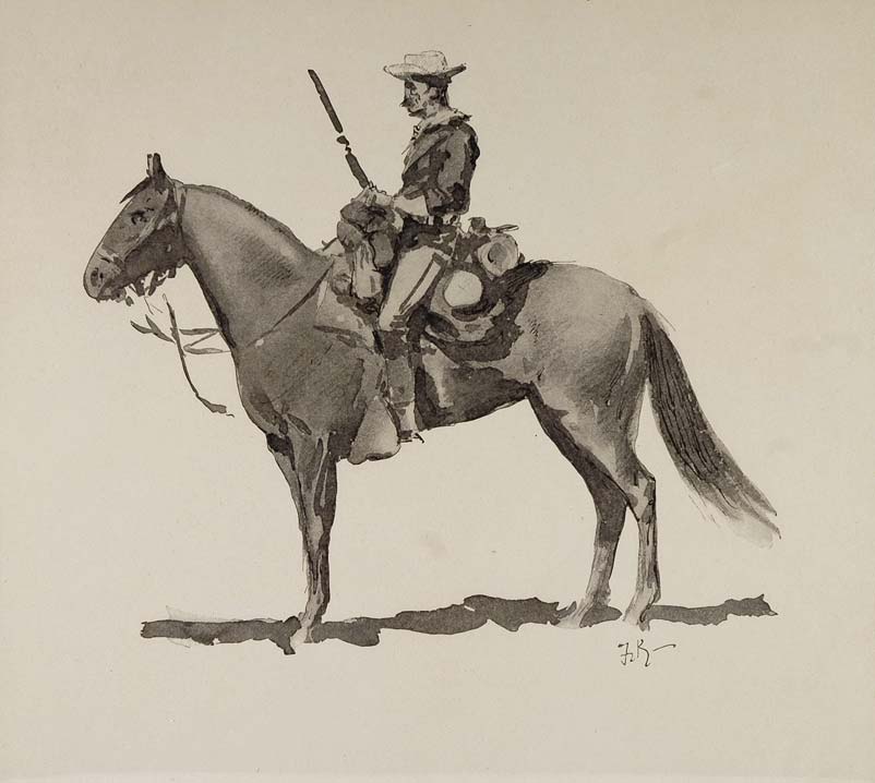 1902 Print Frederic Remington Art Army Soldier Uniform Horse American Old West