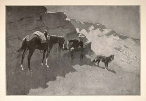 1902 Print Frederic Remington Art Sheep Rancher Horse Herd Dog American Old West