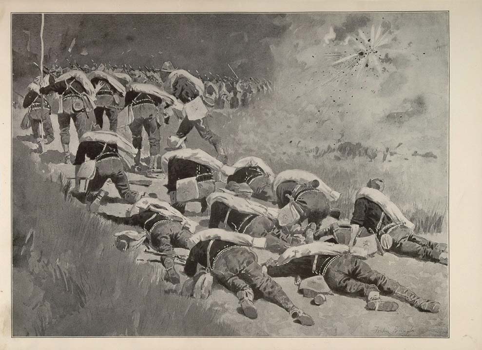 1902 Print Frederic Remington Art U. S. Army Soldiers Marching Attack Ambush