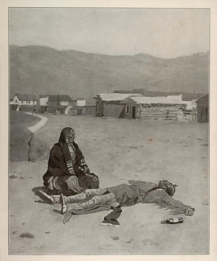 1902 Print Frederic Remington Drunken Indian Alcohol Native American Old West