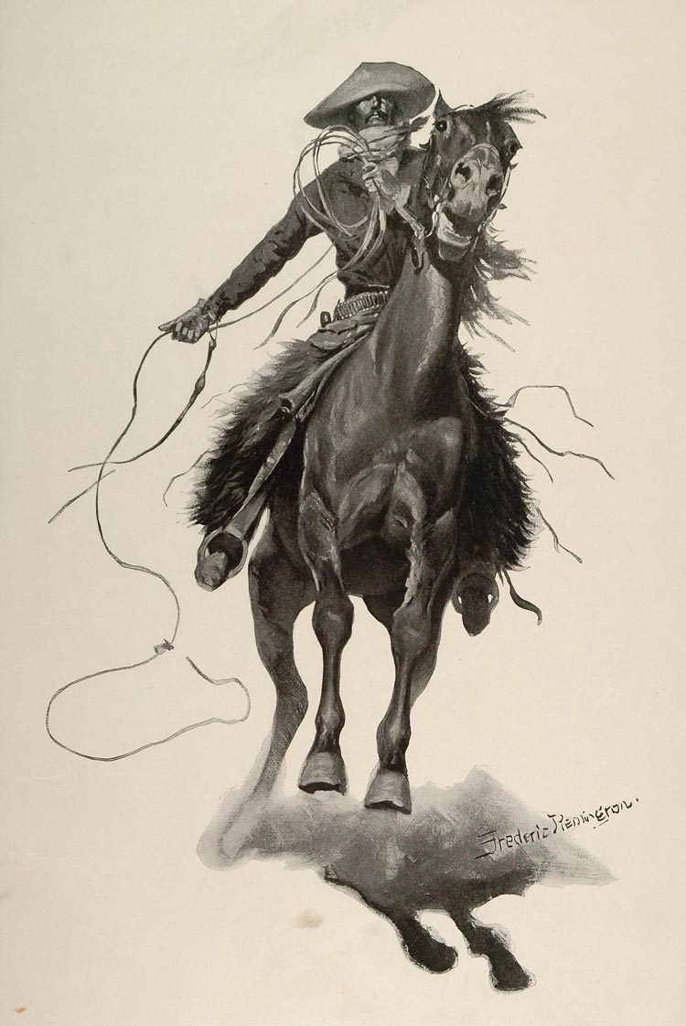1902 Print Frederic Remington Art Cowboy Lasso Cowpuncher American Old West