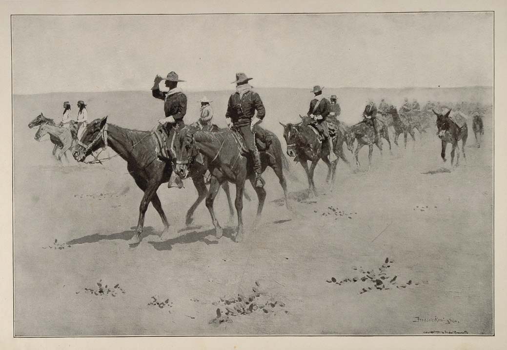 1902 Print Frederic Remington Art Army Cavalry Soldiers Horses American Old West