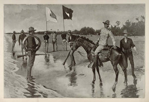 1902 Print Remington Art Army Soldiers Officer Flag Telegraph Line American West