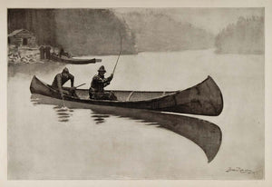 1902 Print Frederic Remington Art Fishing Fishermen Canoe American Old West - Period Paper
