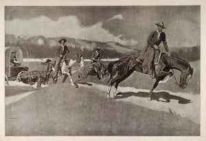 1902 Print Remington Art Cowboys Wagon Cayuse Pony Horses American Old West