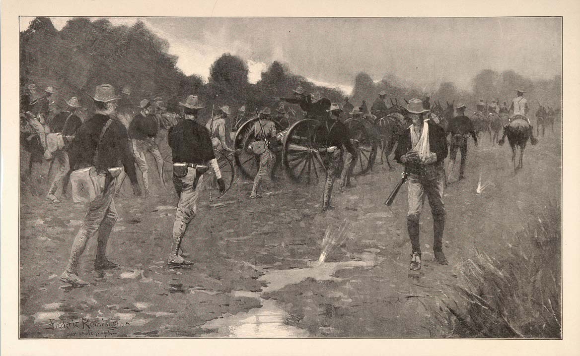 1902 Print Frederic Remington Art Army Marching Soldiers Artillery Cannon Gun