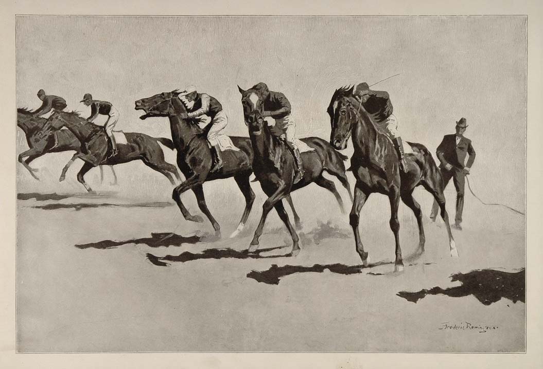 1902 Print Frederic Remington Art Horse Race Racing Jockey Equestrian Sport